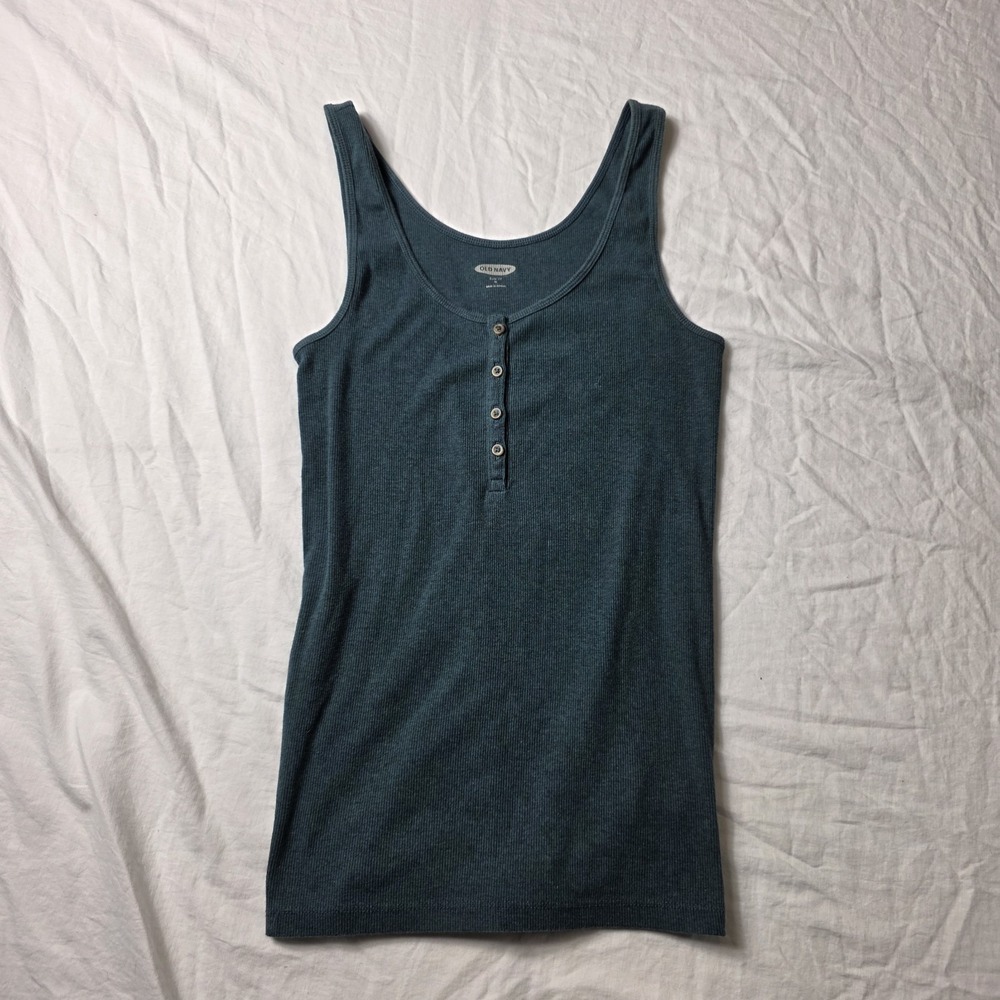 Old Navy women's tank Slim Fit Ribbed Henley Top Blue Medium